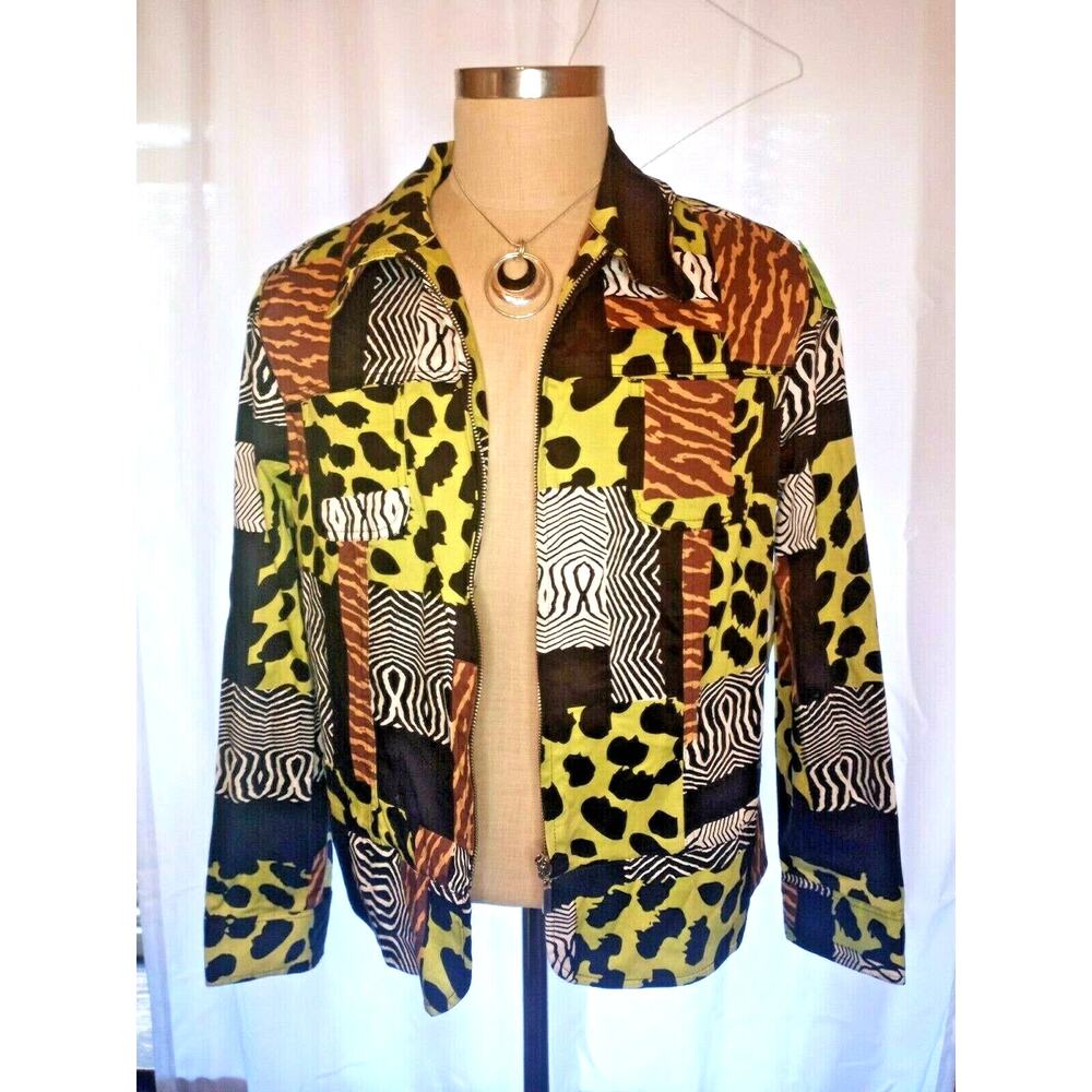Erin London Zip Front Size XL Long Sleeve Cardigan Jacket Print Mayhem